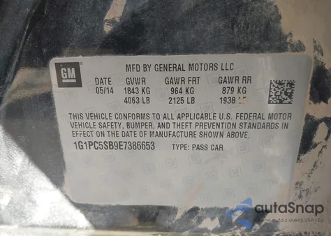 2014 Chevrolet Cruze 1Lt Auto из США, поврежденный, VIN 1G1PC5SB9E7386653